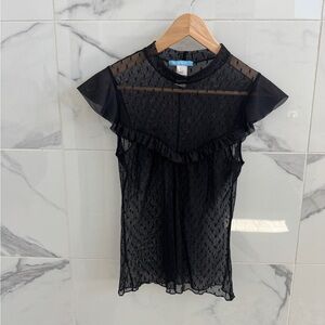 Vintage polka dot mesh little blouse - Medium - ruffle details - EUC